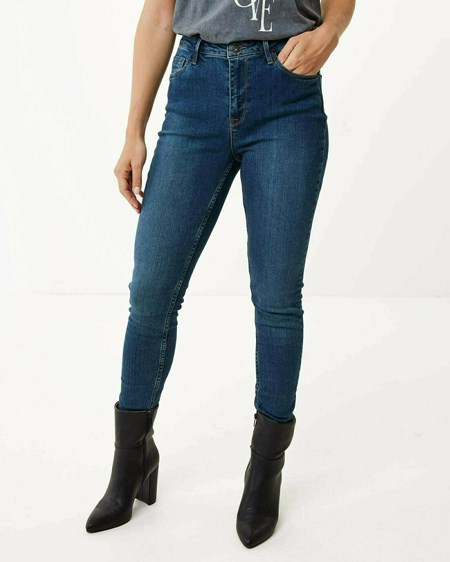 Mexx ANDREA High waist/ Mince leg jeans Dark Blue Bleu | 76ATWMOKV