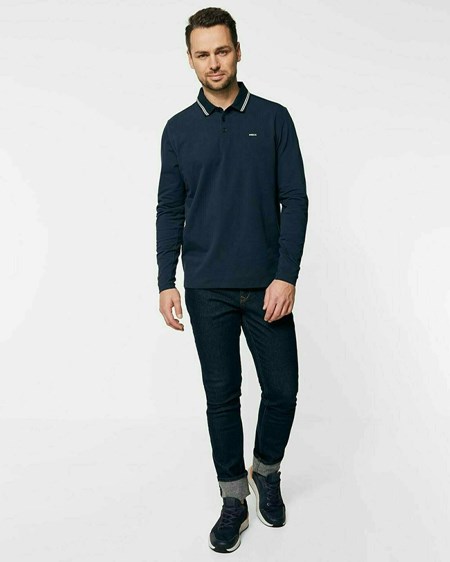 Mexx Brushed jersey polo LS Navy Bleu | 17ASBYRDK