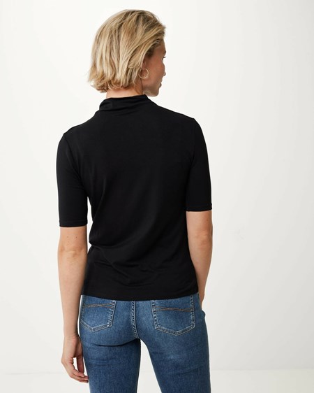 Mexx Corta sleeve mock neck t-shirt Black Noir | 92VGRKNUA