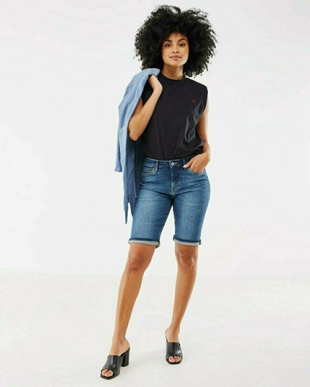 Mexx JENNA SHORT Mid waist/ Slim leg jeans Classiche Blue Bleu | 19DLFIOWP