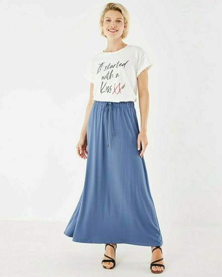 Mexx Long jersey skirt Mid Blue Bleu | 95MYXEFCJ