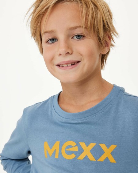 Mexx Long sleeve logo carrier t-shirt Mid Blue Bleu | 64QWBDVAK