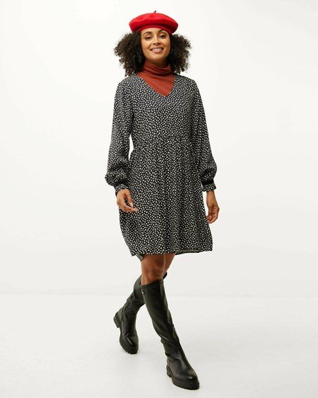 Mexx Longsleeve v-neck dress Black Noir | 30TYQRWDZ