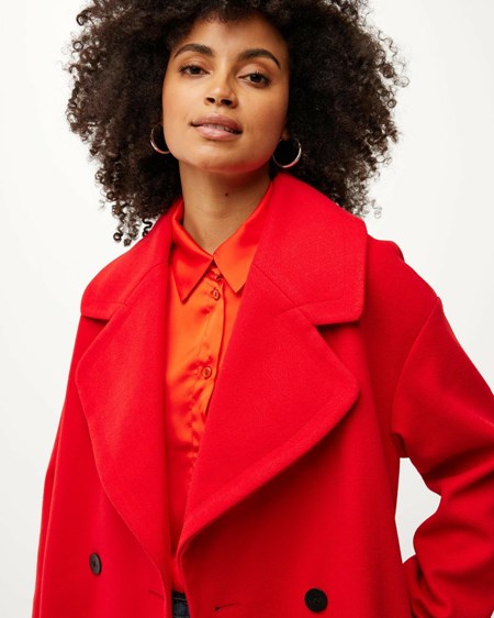 Mexx Midi length big lapel collar coat Red Rouge | 49BCFLYGK