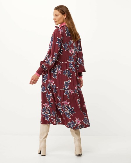 Mexx Printed bowtie neck A-line dress AOP Dark Red Rouge | 72WMFKJNB