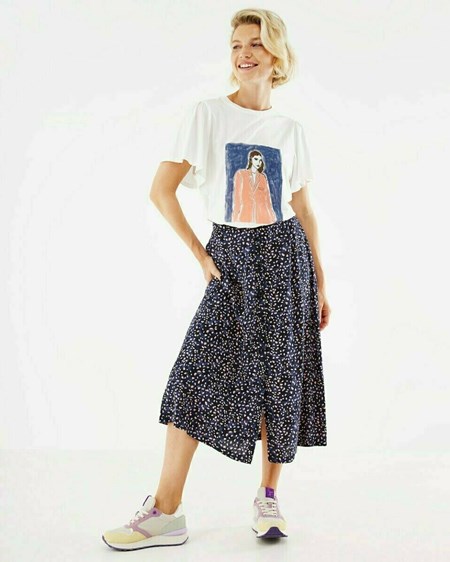 Mexx Printed button through skirt Navy Bleu | 14PNVDUJT