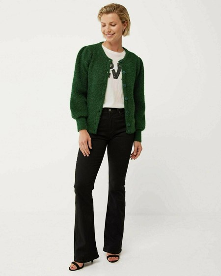 Mexx Round neck knitted lurex cardigan Dark Green Vert | 06UJCPXBD