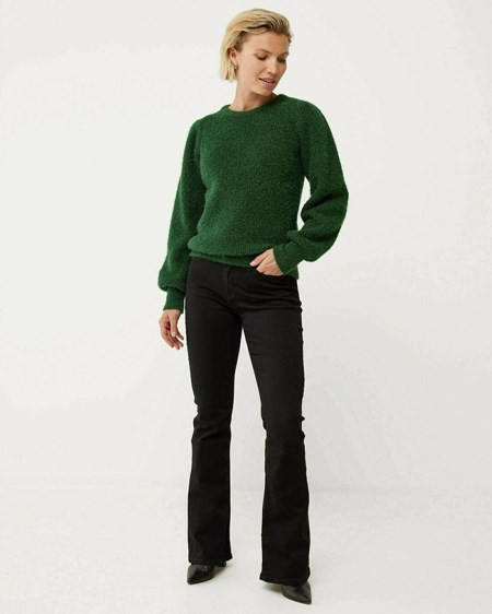 Mexx Round neck knitted lurex pullover Dark Green Vert | 46HSOFXZN