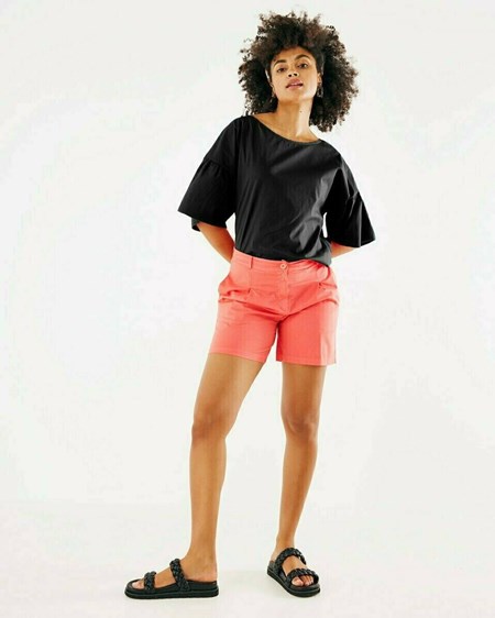 Mexx Round neck top with ruffle sleeve Black Noir | 86GKOSXIH